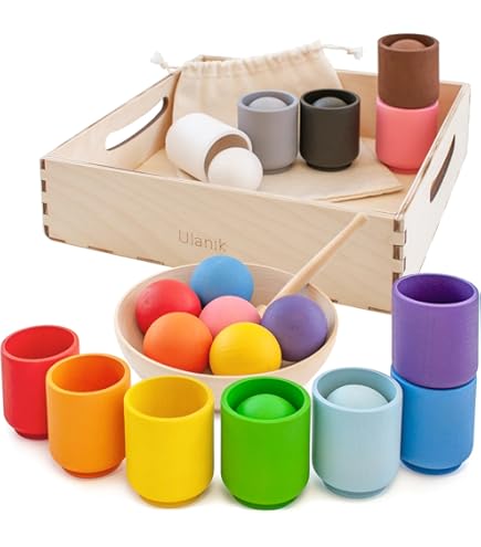 Jeu éducatif En Bois - Poupées De Cheville Et Tasses De Tri Des Couleurs, Pour Enfants à Partir De 3 Ans, Apprentissage Comptage Et Reconnaissance Des Couleurs