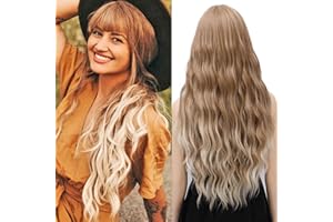 YEESHEDO Damen Lang Wellig Lockige Perücke Braun Gemischt Blond Farbe Wig Natürlich lange locken haare Peruecke mit Pony für Frauen 28 Zoll (Ombre Braun)