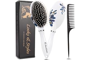 SOSOON Hair Brush, Boar Bristle Paddle Hairbrush for Long, Thick, Curly, Wavy, Dry or Damaged Hair, Reducing Hair Breakage and Frizzy, No More Tangle