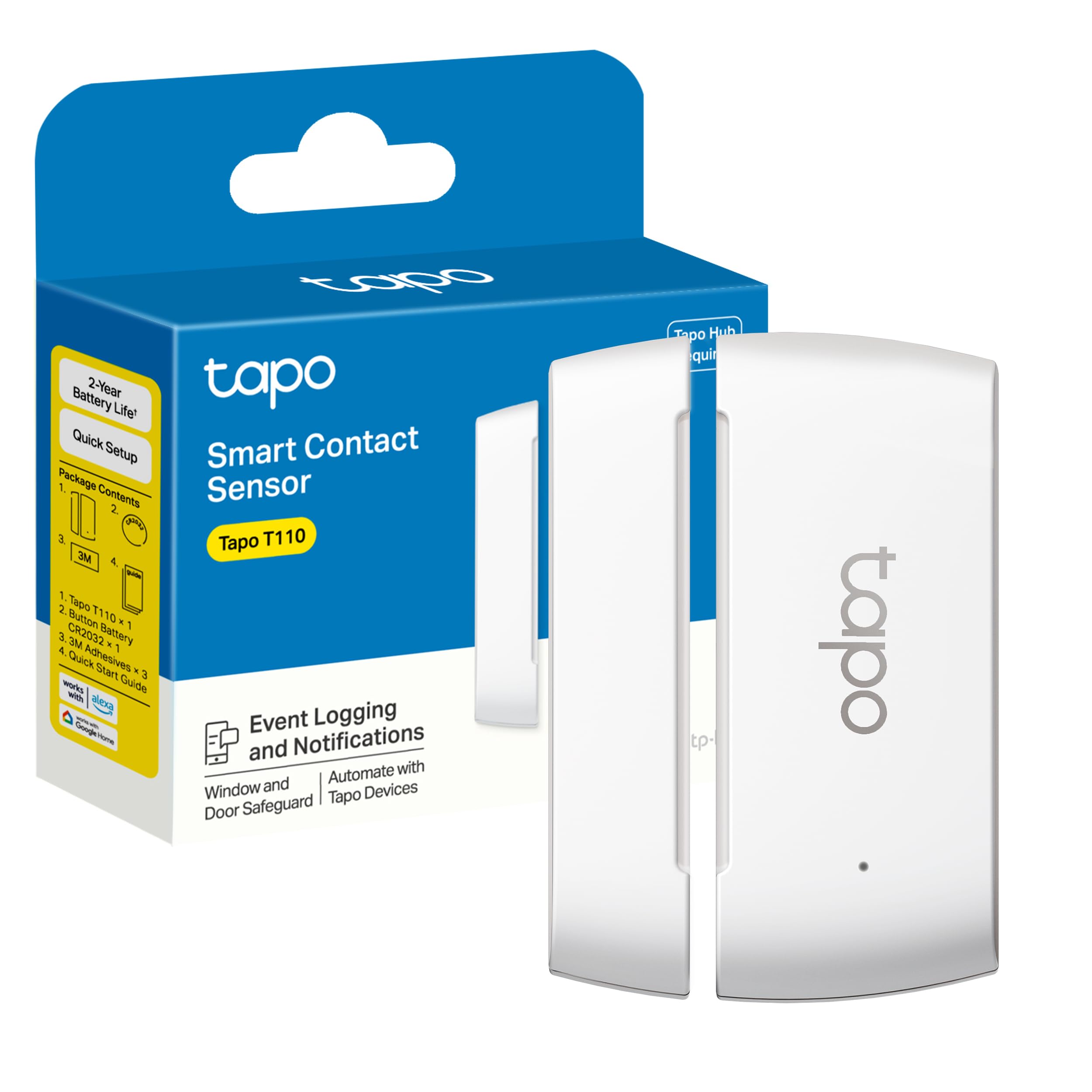 Tapo T110 - Sensor Inteligente de Contacto para Puertas y Ventanas, App | Automatizaciones Inteligentes. Notificaciones. Fácil Instalación. Control App Tapo. Requiere Hub Tapo.