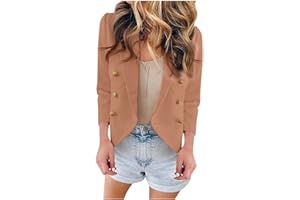 HHMY Blazer Donna Elegante – Open Front Double Petto Revers Bottone Classico Vintage Elegante Scorie Ufficio Bolero Giacca Con Tasche Slim Fit Giacca Elegante Giacca Donna Giacca Donna Elegante Giacca