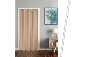 Acyoung Rideau de porte avec barre télescopique sans perçage, marron, 200 x 120cm (HxB) und 50 bis 80 cm Teleskopstange