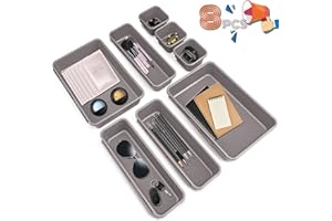 JIASHA Organizador de Cajón Plástico,8 piezas Bandejas Organizadora de Cajones Escritorio Cajón Cajas Plásticas Orgaizador de cajonesn, para escritorio baño cocina (gris claro)