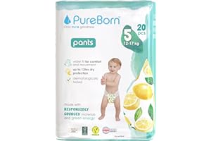 PureBorn Baby Premium Pannolini a Mutandina, Taglia 5 (12-17 kg), 20 pezzi, Protezione Superiore Giorno & Notte, Ultra Morbidi, Delicati Sulla Pelle