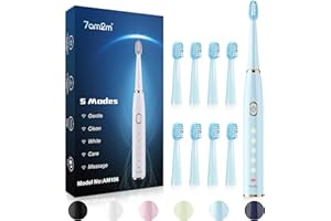 7AM2M Sonic Electric Toothbrush for Adults and Kids- High Power Rechargeable Toothbrushes with 8 Brush Heads,5 Adjustable Modes, Built-in 2-Minute Smart Timer,4 Hours Fast Charge for 75 Days(Blue)