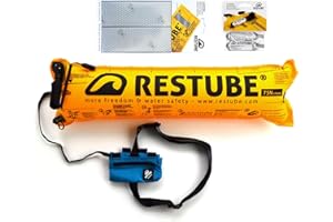 Restube Extreme Pack, Salvagente Sport Acquatici Estremi Gonfiabile a Grilletto per Nuotatori, Surfisti, Bagnini, con Boa Nuoto Acque Libere, Nastro Rifrangente, 2 Bombolette CO2 di Ricambio