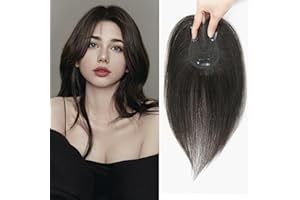 LASUNORK Hair Toppers for Women Fluffy Human Hair Topper 10inch Handmade Swiss Base Hairpieces 360° Cover Hairloss and Grey Hair (Dark Brown)