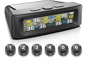 Avutrel TPMS Sistema Monitoreo Presión Neumáticos, 6 Sensores 9.9bar/144psi,Carga Solar/USB,6 Funciones de AlarmaparaVehículos Pesados/Caravanas/Autocares (Versión Mejorada Comercial)