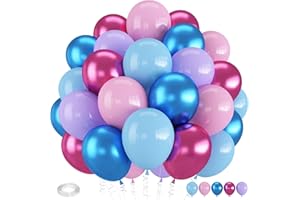 Froova Pink and Blue Balloons, 12 Inch Macaron and Metallic Blue Pink Party Balloons for Gender Reveal Baby Shower Bridal Shower Summer Hawaiian Luau Birthday Party Decorations