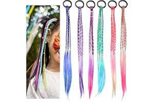 simarro Bunte Haarsträhnen für Mädchen, 45cm Geflochtenes Haar Haarteile mit Elastischem Seilband Haarsträhnen Kinder Haarschmuck Mädchen für Party Festival Deko Geschenke(6 Farben, 6 Stück)