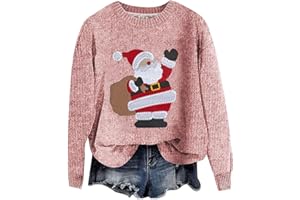 NIUREDLTD Damen Weihnachtspullover Rundhalsausschnitt Langärmeliger Modischer Strickpullover Spaß Loses Warmes Wintertop