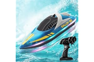 ZHWIDNERSO Remote Control Boat with LED Light, RC Boat Low Battery Alarm(Rechargeable), Self-Righting 9.3MPH, 2.4GHz Full Proportional Remote Control Boats for Kids/Adults, For Pools/Lakes Speed Boats
