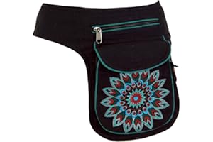 GURU SHOP Stoff Sidebag & Gürteltasche Mandala, Goa Gürteltasche, Bauchtasche - Petrol, Herren/Damen, Schwarz, Baumwolle, Size:One Size, 25x20x4 cm, Festival- Bauchtasche Hippie