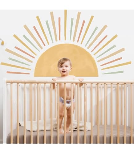 WandSticker4U®- Grand Stickers Muraux ARC-EN-CIEL & SOLEIL Orange/jaune (120x75 Cm) I Autocollant Mural Chambre Bébé Fille I Déco Murale Bohème