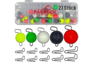 ‎PARADOX FISHING Paradox Fishing Cheburashka Blei Set I 27 Bleie (3g/5g/7g/10g/12g/14g) je 4/5 Stück mit Box (59 teilig) I Blei für Offset Haken - Dropshot Blei Drop Shot Blei Jigköpfe