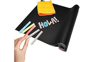 BAYBA Papel pizarra adhesivo pared que incluye borrador y tizas de colores. Vinilo autoadhesivo negro para dibujar, pintar y escribir. Pizarra adhesiva pared grande multiusos.