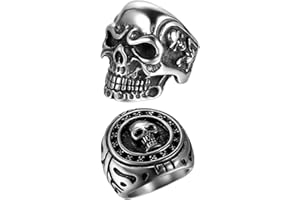 OIDEA Anello Teschio da Uomo Ring in Acciaio Inossidabile Nero Rosso Bianco Zircone Regalo Heavy Duty Punk Mascherata Halloween，Misura 14(54mm)-30(70mm)
