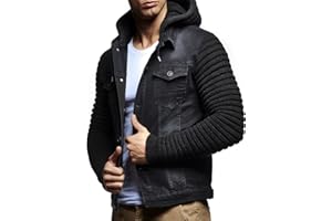 Leif Nelson Jeansjacke Herren, Jeans Denim Kapuzenjacke, Männer Jeans Jacke mit coolen Strickärmel, modernes Design in Regular Fit
