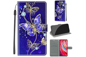 KENHONER Funda Xiaomi Redmi Note 8 Pro Carcasa, Case Redmi Note 8 Pro Funda Libro con Tapa Piel Case Flip Cuero,Cierre Magnético Antichoque - Mariposa