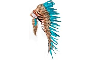 Pink Pineapple Coiffe Indienne en Plumes d'origine Responsable - Warbonnet Style Indiens d’Amérique Fait Main - d’Inspiration amérindienne, Artisanale & éthique - Longueur Moyenne - Turquoise