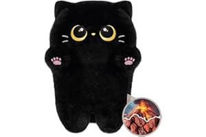 MEWAII Almohadilla térmica de animales de peluche de gato negro para microondas – Calidez duradera de 50 minutos, fórmula de rosa volcánica diseñada para un ajuste perfecto, felpa calentable para calambres
