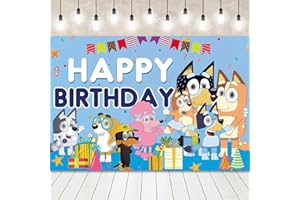 WIRHAUT Birthday Party Backdrop Cartoon Blue Dog Theme Party Backdrop, Kid's Birthday Theme Sign Poster Decorations For Girls And Boys (5 * 3FT)
