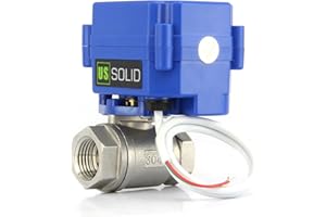 U.S. Solid 1/2" Vanne motorisée acier inoxydable 2 voies Vanne sphérique électrique normalement ouvert DN15 avec port complet, 9-24V AC/DC, 2 fils, retour automatique