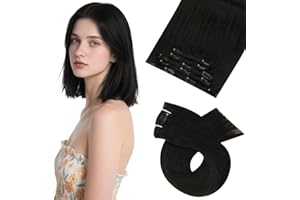 Moresoo Extension Cheveux Naturel Clip Noir Remy Extension Clip Cheveux Naturel Invisible Noir #1B 30 cm 5 Pièces 80g