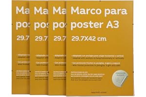 Nacnic - Pack 4 Marcos Clip Transparentes de Vidrio Acrílico sin Bordes | Protección y Expositor de Fotografías, Láminas, Pósters y Decoración para Salón, Dormitorio u Oficina | A3 (29,7x42 cm)