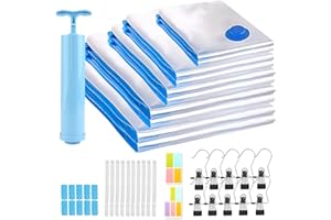 JINSIHU 10 sztuk worków próżniowych 2XXL 100 x 80 cm + 2XL 80 x 60 cm + 2 l 70 x 50 cm 2 m 60 x 40 cm 2S 50 × 35 cm Pokrowce do przechowywania próżniowego w podróży wielokrotnego użytku z kołdrą z pompką