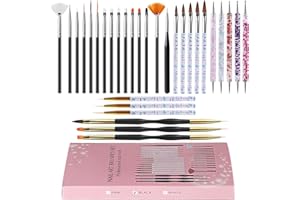 SRUIDYLADY 31 Pièces Pinceau Nail Art Ongles Professionnel, Pinceaux Nail Art pour Gel UV acrylique, Pinceaux Ongles en Détail Dotting Pen Double Extrémité, DIY Décoration Pinceau Ongle et Manucure(Noir)