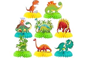 MTBRICEY 8 Pcs Dinosaur Shaped Honeycomb Centerpieces, Jungle Animal Theme Party Decoration, Dino Themed Table Decorations, Tables Party Supplies for Kids Birthday Baby Shower