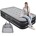 EZ INFLATE Air Mattress with Built in Pump - Twin Size Double-High Inflatable Mattress with Flocked Top - Easy Inflate, Waterproof, Portable Blow Up Bed for Camping & Travel