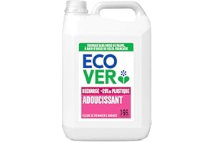 Ecover Adoucissant, Adoucissant Liquide aux Extraits Botaniques, Parfum Fleurs de Pommier et Amande, 166 Lavages, Bouteille Recharge de 5 Litres