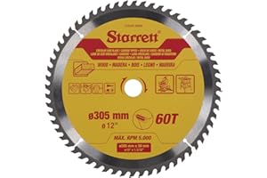 Starrett 305mm TCT Circular Saw Blade for Wood, 60-Tooth, 16/19/25/30mm Bore