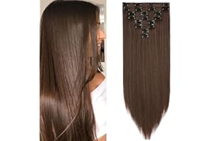 Mscat 20 Inch Clip in Hair Extensions 8Pieces/Set Brown Straight Hair pieces hair extensions Natural Soft Synthetic Hairpieces for Women(9#)