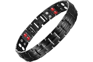 MagEnergy Titanium Steel Magnetic Bracelets for Men,4 Element Double Row Ultra Strength Magnets Wristband Magnetic Brazaletes with Adjustable Links Removal Tool & Jewelry Gift Box (Black)