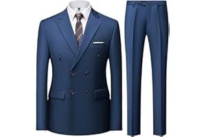 KUDMOL Costume Homme 2 Pieces Mariage Slim Fit d'affaires à Double Bouttonnage à Deux Boutons Couleur Unie Smoking Costume 2 Pcs Business