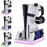 PS5 Pro/PS5/PS5 Slim stant, PS portal ve PS5 kontrol cihazı şarj istasyonu, PS5 dikey kıska&ccedil;, 3 kademeli fanlı, aynı anda &uuml;&ccedil; 