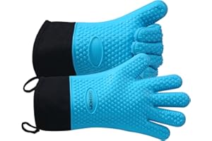 GEEKHOM Silikon Ofenhandschuhe Hitzebeständige Silikon Ofenhandschuh BBQ Handschuhe Wasserdicht Küchenhandschuhe für Barbecue Grillen Weber Mikrowelle, rutschfeste Ofenhandschuhe mit Fingern, Aqua