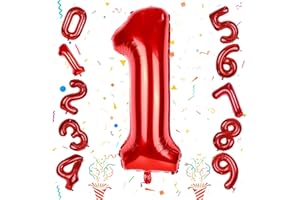 ISNDARE Red Number 1 Balloon for 1st Girls Birthday, 40 Inch Number Foil Balloons 0-9 Set for Boys, Large 11st Birthday Party Balloons Decor Anniversary Graduation Decoration Women Kids Supplies