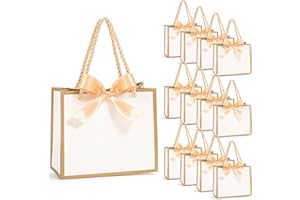 DZPUHUOJZ Lot de 12 petits sacs cadeaux avec nœuds en ruban, 14 x 6 x 12 cm/5,51× 2,36× 4,72 pouces, mini sacs à dragées blancs avec poignées pour anniversaires, fête de mariage, fête prénuptiale, baby shower