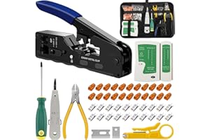 LADYSONS Kit d'outils à sertir RJ45, Pince à Sertir RJ45 avec 20 connecteurs RJ45 Cat7/Cat6a Pass Through, Testeur de Câble Réseau, outil raccordement LSA, Pince à dénuder Pour, Kit de sertissage RJ11/RJ12