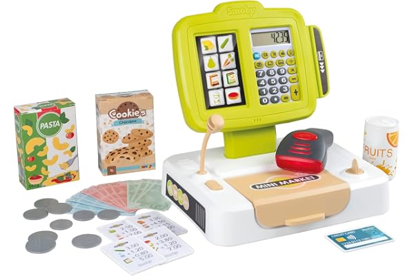 Smoby 7600350113 - Elektronisk Stormarknadskassa - Elektronisk Stormarknadskassa Inklusive Scanner med Ljus- och Ljudfunktion