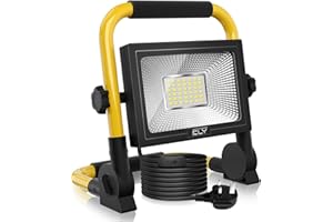 CLV 35W LED Work Light 3000LM, Job Site Lights, Plug in Folding Flood Light, Portable Stand Work Lights Floodlight for Car Repairing Home Workshop Garage, 6500K Cold White 3.5M Wire with Plug