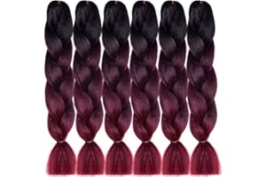 LDMY Braids Extensions-Ombre Braiding Hair Burgundy haare zum einflechten 6pcs/pack 100g/pc Kunsthaar Zum Einflechten Synthetic Jumbo Braids for DIY Wigs