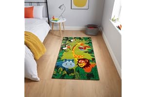 Think Rugs Brooklyn Kids 53747 Jungle Animals Rug, Green, 60 x 120 Cm