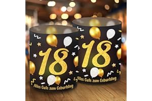 EPOKUS 12 Windlicht Tischdeko 18 Geburtstag, 18. Happy Birthday Tischdekoration, Schön DASS Du Da Bist, 18 Geburtstag Männer Frauen Deko Schwarz Gold, Geeignet für Teelichter oder Kerzen