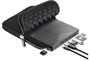 ROOFULL External CD DVD Drive Player Burner USB 3.0 Portable CD/DVD-ROM +/-RW Optical Disk Drive with 4 USB Ports + 2 SD/TF Card Reader + Carrying Case for Laptop PC Windows Mac Linux Computer