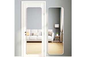 Warmiehomy Over Door Full Length Mirror - White Wall Mounted, 37 * 147cm, Metal Frame Design for Living Room or Dressing Bedroom